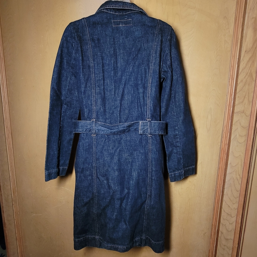 Old Navy Y2K Denim Trench Coat Duster Womens Small 2001 Jean Jacket - Picture 2 of 11